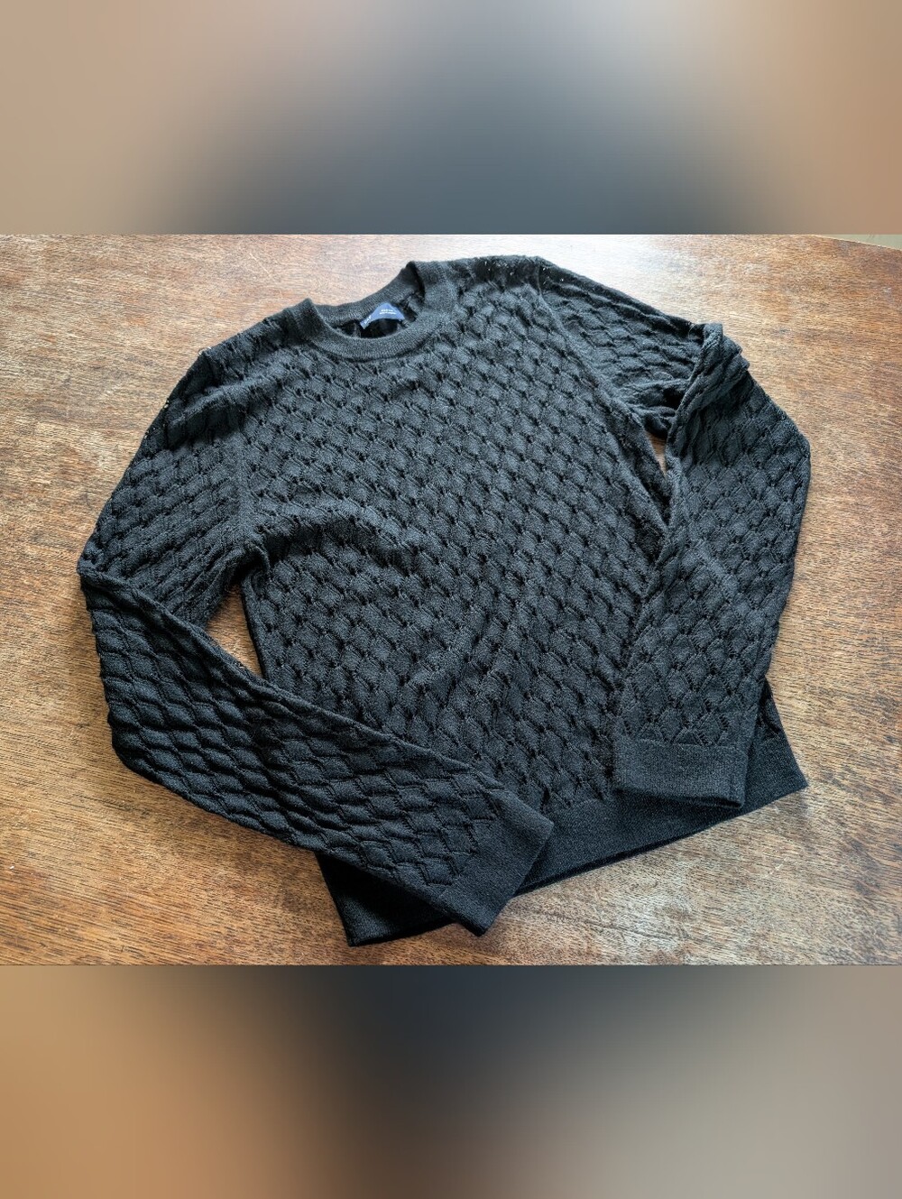 Gap Black Open-Knit Crochet Geometric Medium Sweater  Minimalist Chic Whimsigoth